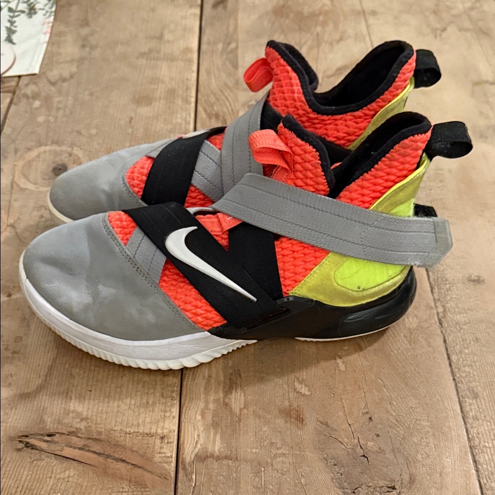 Nike Men's High-Top Sneakers in Gray, Neon Orange, Yellow & Black